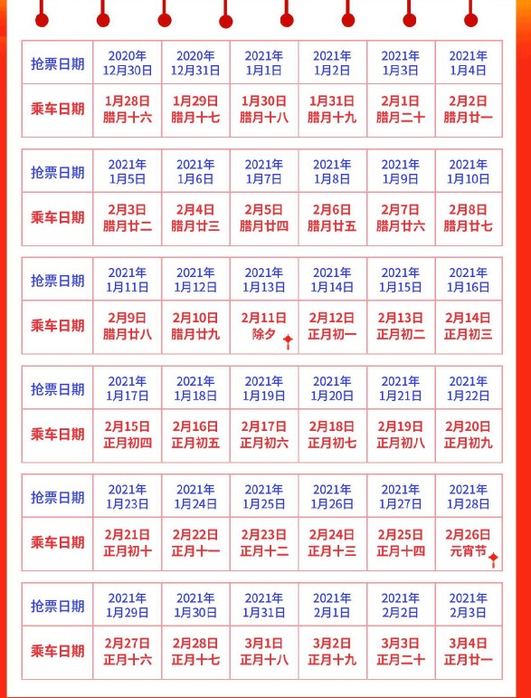 《12306》2021年春运放票时间
