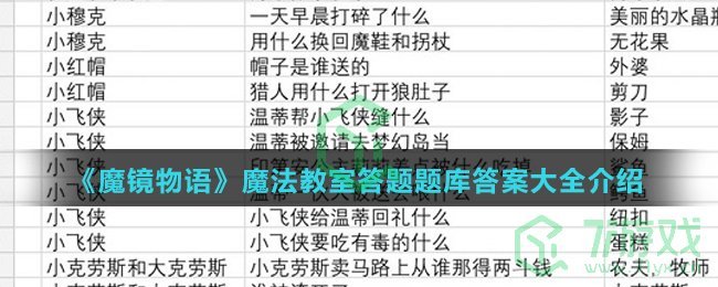 《魔镜物语》魔法教室答题题库答案大全介绍