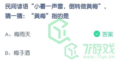 民间谚语“小暑一声雷，倒转做黄梅”，猜一猜：“黄梅”指的是