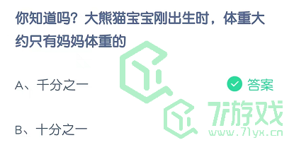 你知道吗？大熊猫宝宝刚出生时，体重大约只有妈妈体重的