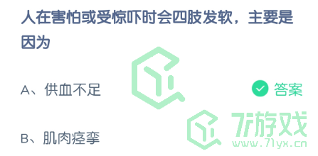 人在害怕或受惊吓时会四肢发软，主要是因为